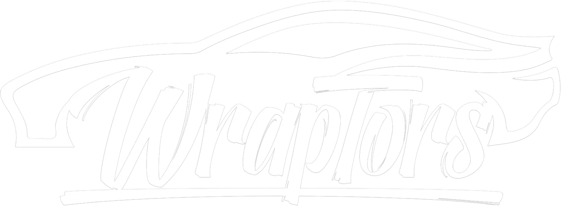 Wraptors Orlando, Vehicle Wraps, PPF & Tint Outline of a sports car above the word "Wraptors" in a stylized script font on a white background, reflecting the premium quality and sleek design offered by Wraptors Orlando—your trusted source for Orlando Florida Car Wraps and PPF services. Orlando, FL